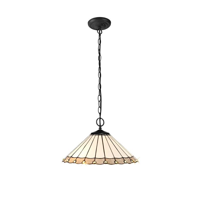Regal Lighting SL-1145/1 2 Light 40.5cm 2 Light Downlighter Pendant E27 With 40cm Tiffany Shade, Grey/Cream/Crystal/Black
