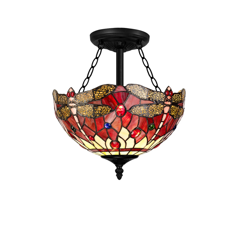 Regal Lighting SL-1392/1 3 Light 30cm Tiffany Uplighter Semi Flush Purple/Pink/Crystal/Black