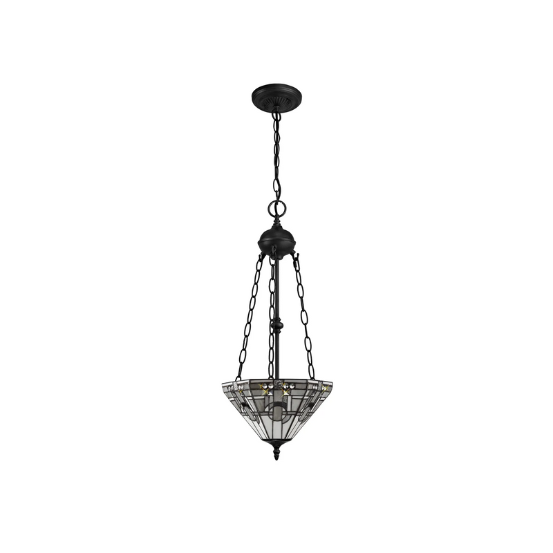 Regal Lighting SL-1463/BL 2 Light Uplighter Pendant E27 With 30cm Tiffany Shade, White/Grey/Black/Clear Crystal/Black
