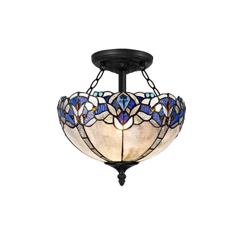 Regal Lighting SL-1337/1 2 Light 30cm Tiffany Uplighter Semi Flush Blue/Clear Crystal/Black