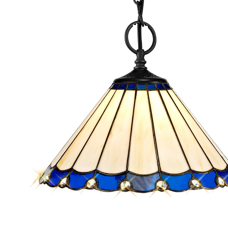 Regal Lighting SL-1177/1 2 Light Downlighter Pendant E27 With 30cm Tiffany Shade, Blue/Cream/Crystal/Black