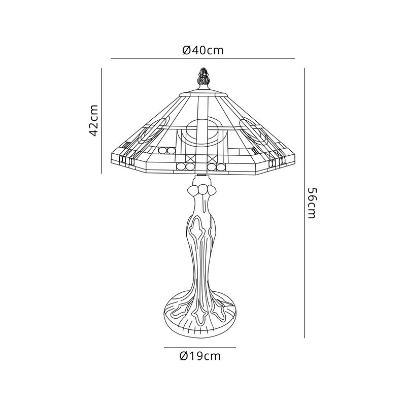 Regal Lighting SL-1460/BL 2 Light Curved Table Lamp E27 With 40cm Tiffany Shade, White/Grey/Black/Clear Crystal/Black