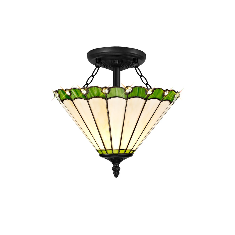 Regal Lighting SL-1241/1 2 Light 30cm Tiffany Uplighter Semi Flush Green/Cream/Crystal/Black