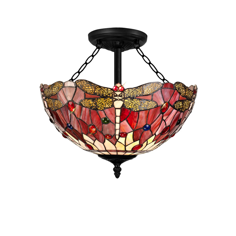 Regal Lighting SL-1383/1 3 Light 40cm Tiffany Uplighter Semi Flush Purple/Pink/Crystal/Black
