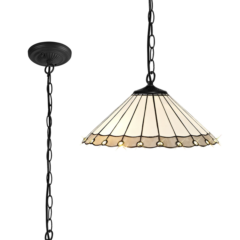 Regal Lighting SL-1146/1 1 Light 40.5cm 1 Light Downlighter Pendant E27 With 40cm Tiffany Shade, Grey/Cream/Crystal/Black