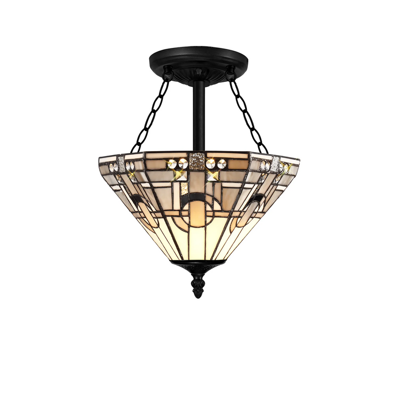 Regal Lighting SL-1464/1 3 Light 30cm Tiffany Uplighter Semi Flush White/Grey/Black/Clear Crystal/Black