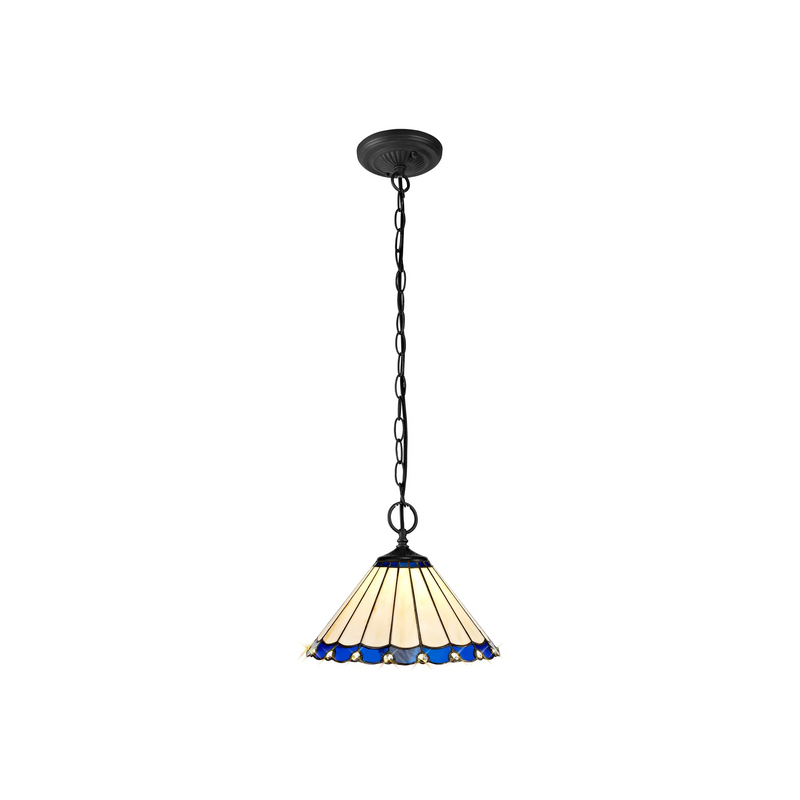 Regal Lighting SL-1177/1 2 Light Downlighter Pendant E27 With 30cm Tiffany Shade, Blue/Cream/Crystal/Black