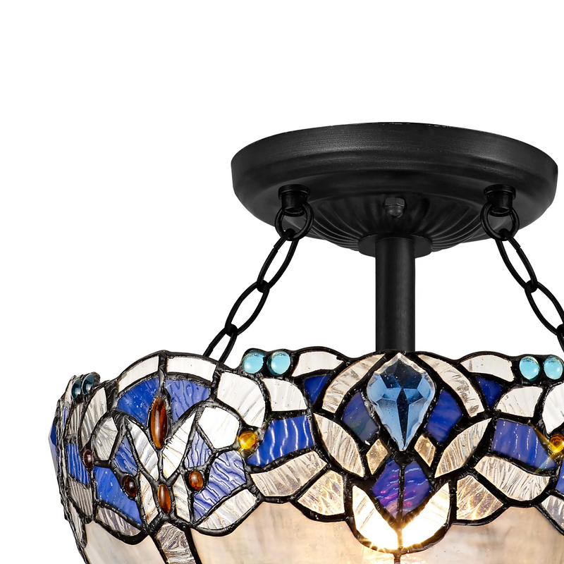 Regal Lighting SL-1337/1 2 Light 30cm Tiffany Uplighter Semi Flush Blue/Clear Crystal/Black