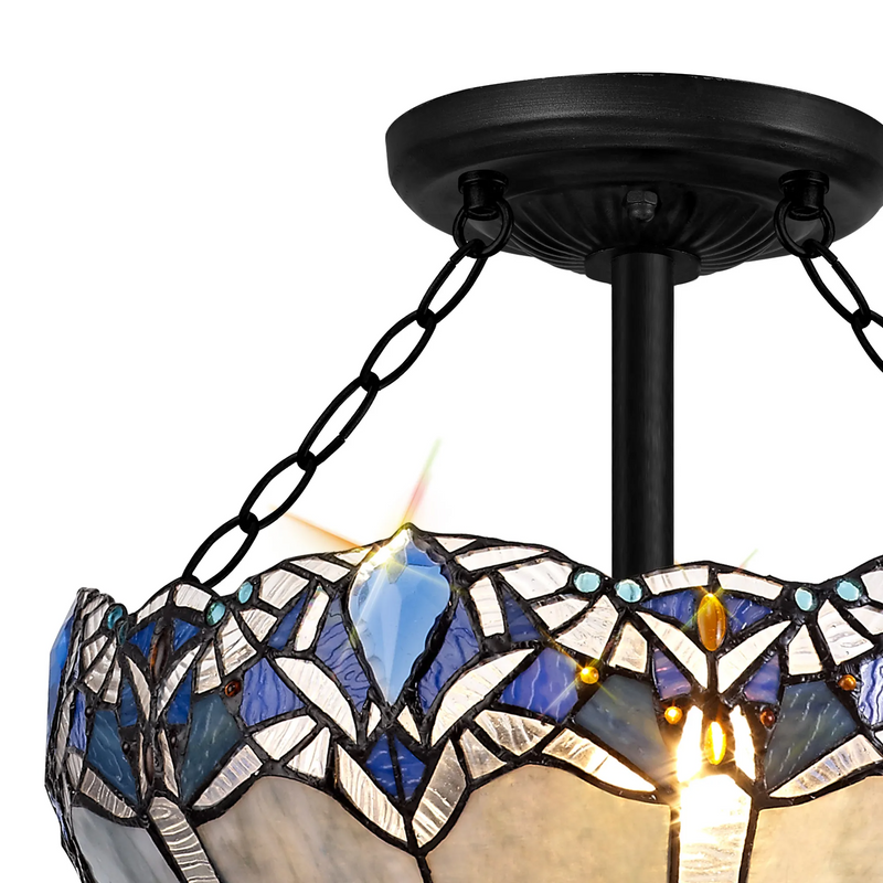 Regal Lighting SL-1327/1 3 Light 40cm Tiffany Uplighter Semi Flush Blue/Clear Crystal/Black