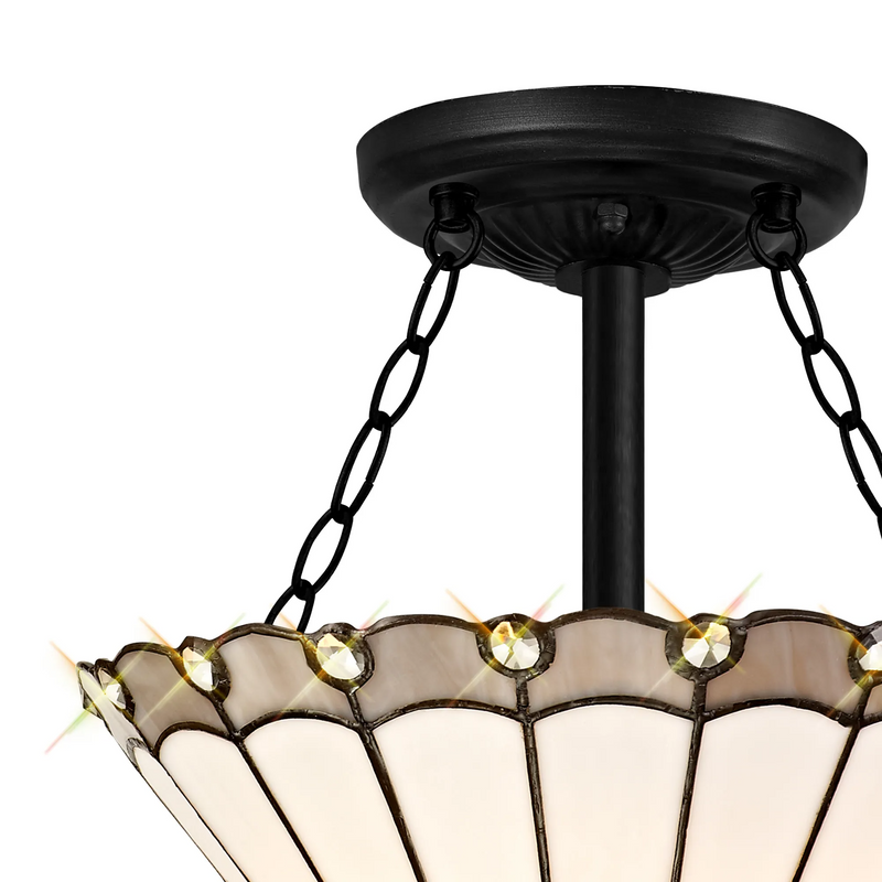 Regal Lighting SL-1152/1 3 Light Semi Flush E27 With 30cm Tiffany Shade, Grey/Cream/Crystal/Black