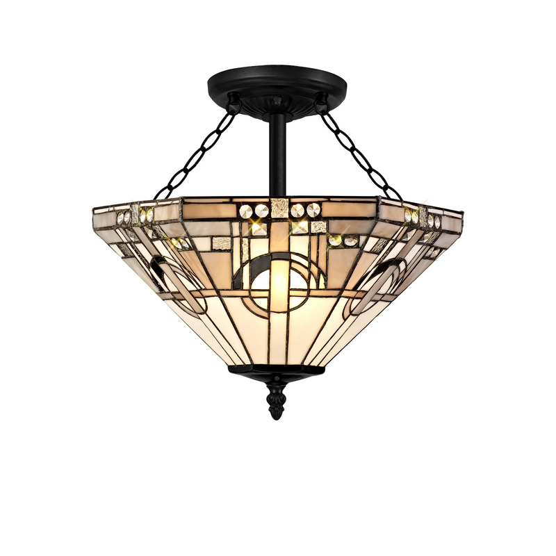 Regal Lighting SL-1455/1 3 Light 40cm Tiffany Uplighter Semi Flush White/Grey/Black/Clear Crystal/Black
