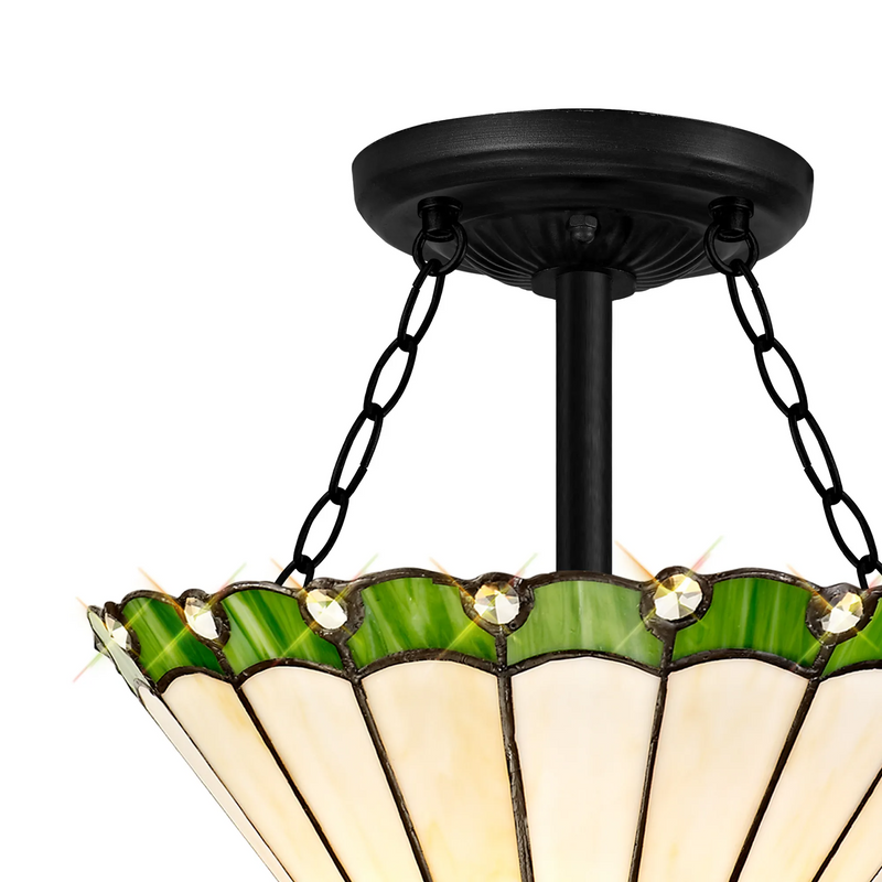 Regal Lighting SL-1240/1 3 Light 30cm Tiffany Uplighter Semi Flush Green/Cream/Crystal/Black