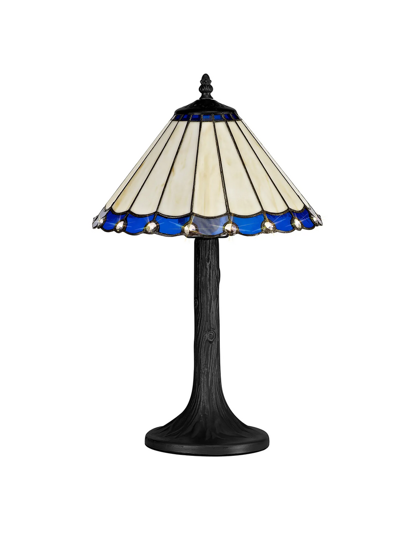 Regal Lighting SL-1181/1 1 Light Tree Like Table Lamp E27 With 30cm Tiffany Shade, Blue/Cream/Crystal/Black
