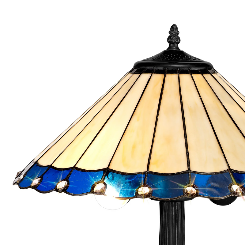 Regal Lighting SL-1171/1 2 Light Tree Like Table Lamp E27 With 40cm Tiffany Shade, Blue/Cream/Crystal/Black