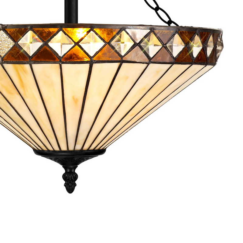 Regal Lighting SL-1253/1 3 Light Semi Flush E27 With 40cm Tiffany Shade, Amber/Cream/Crystal/Black