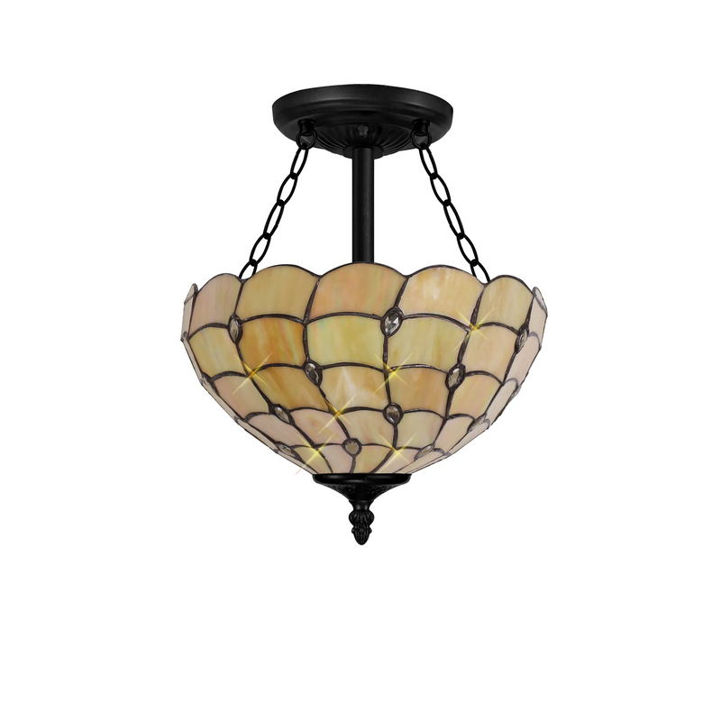 Regal Lighting SL-1442/1 3 Light 30cm Tiffany Uplighter Semi Flush Beige/Clear Crystal/Black