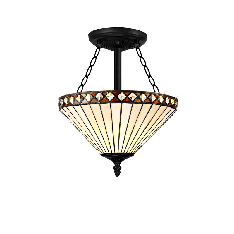 Regal Lighting SL-1262/1 3 Light 30cm Tiffany Uplighter Semi Flush Amber/Cream/Crystal/Black