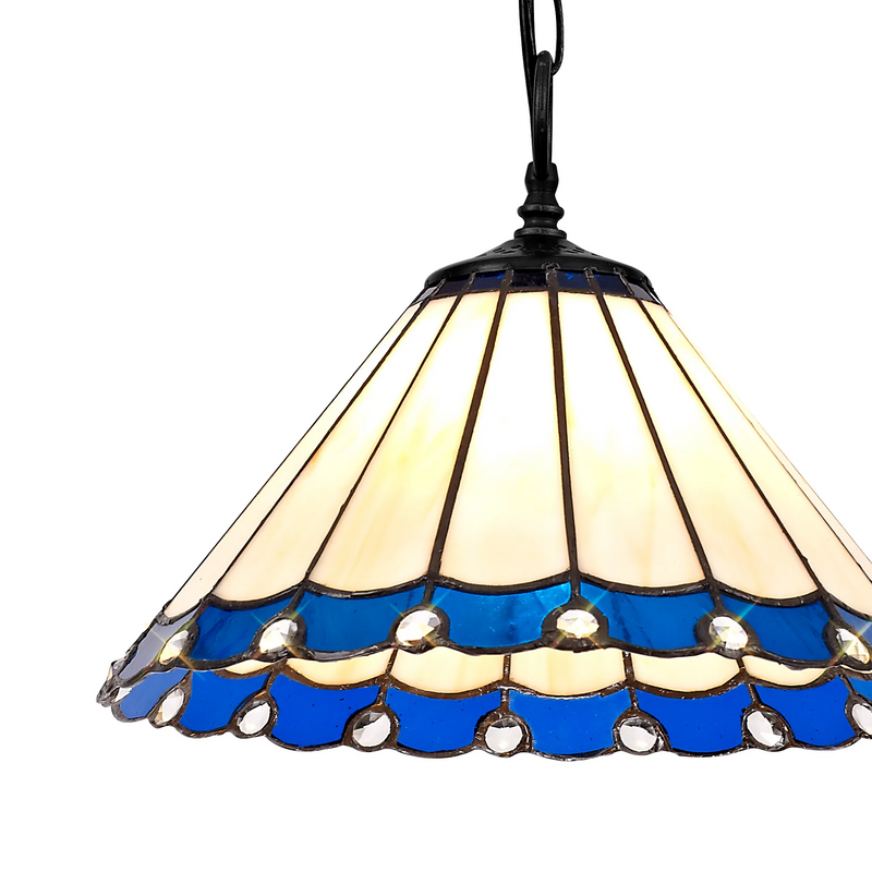 Regal Lighting SL-1178/1 1 Light Downlighter Pendant E27 With 30cm Tiffany Shade, Blue/Cream/Crystal/Black