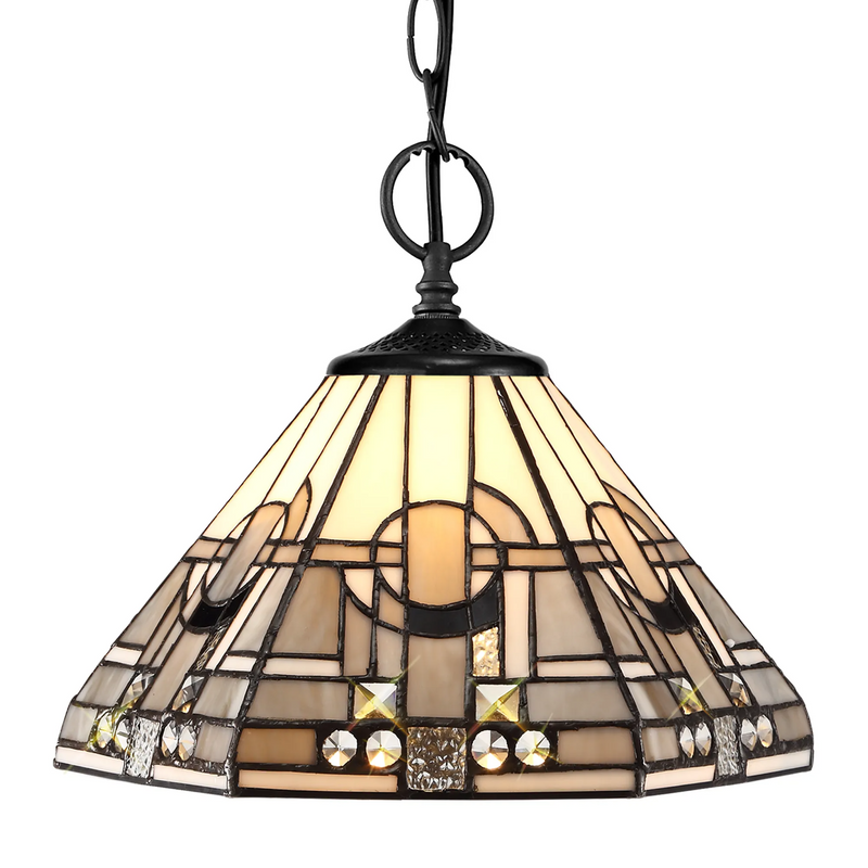 Regal Lighting SL-1467/BL 2 Light Downlighter Pendant E27 With 30cm Tiffany Shade, White/Grey/Black/Clear Crystal/Black
