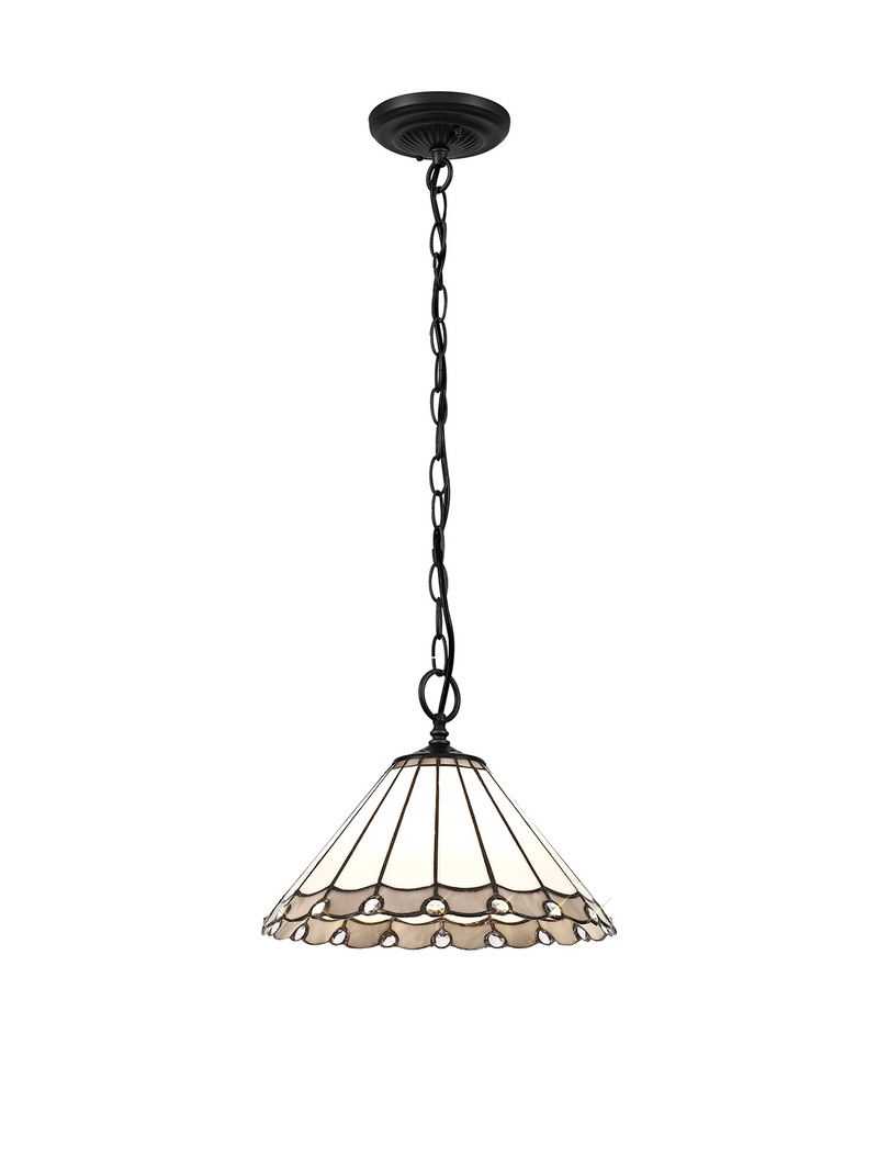 Regal Lighting SL-1156/1 1 Light Downlighter Pendant E27 With 30cm Tiffany Shade, Grey/Cream/Crystal/Black