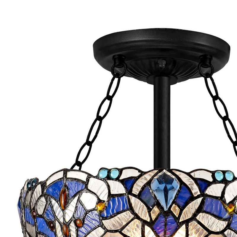 Regal Lighting SL-1336/1 3 Light 30cm Tiffany Uplighter Semi Flush Blue/Clear Crystal/Black