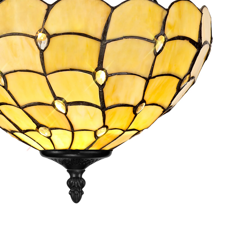 Regal Lighting SL-1443/1 2 Light 30cm Tiffany Uplighter Semi Flush Beige/Clear Crystal/Black