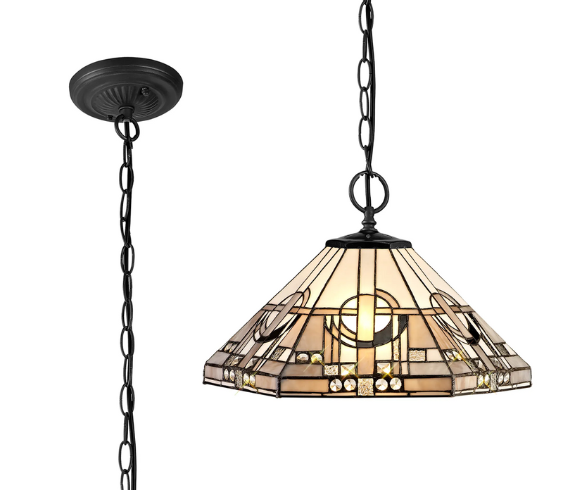 Regal Lighting SL-1457/BL 2 Light Downlighter Pendant E27 With 40cm Tiffany Shade, White/Grey/Black/Clear Crystal/Black