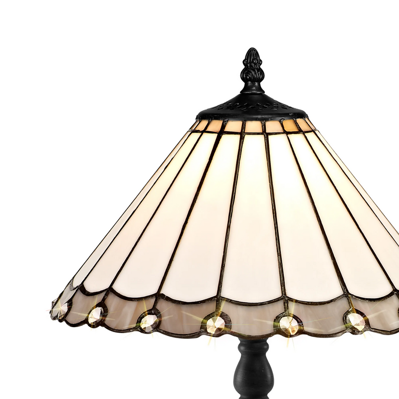 Regal Lighting SL-1157/1 1 Light Octagonal Table Lamp E27 With 30cm Tiffany Shade, Grey/Cream/Crystal/Black