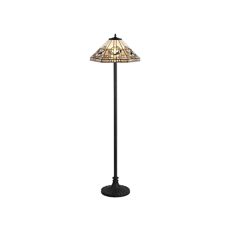Regal Lighting SL-1451/BL 2 Light Stepped Design Floor Lamp E27 With 40cm Tiffany Shade, White/Grey/Black/Clear Crystal/Black
