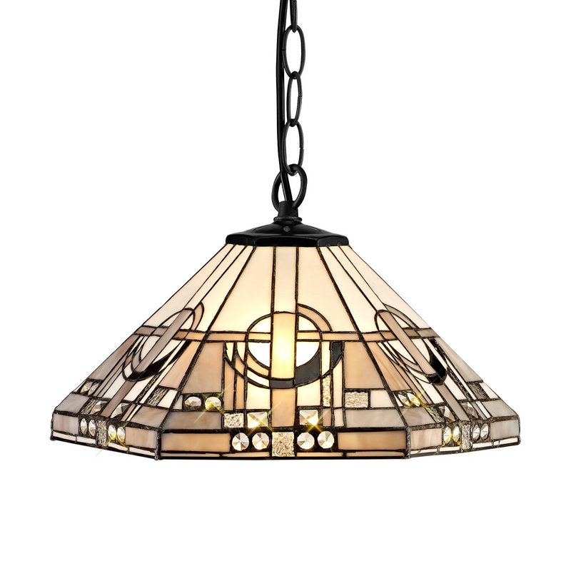Regal Lighting SL-1458/BL 1 Light Downlighter Pendant E27 With 40cm Tiffany Shade, White/Grey/Black/Clear Crystal/Black