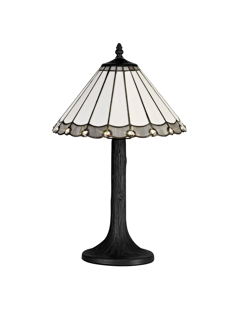 Regal Lighting SL-1159/1 1 Light Tree Like Table Lamp E27 With 30cm Tiffany Shade, Grey/Cream/Crystal/Black