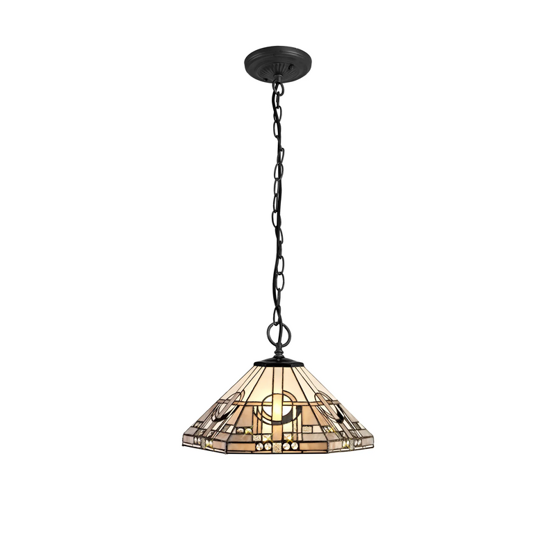Regal Lighting SL-1456/BL 3 Light Downlighter Pendant E27 With 40cm Tiffany Shade, White/Grey/Black/Clear Crystal/Black
