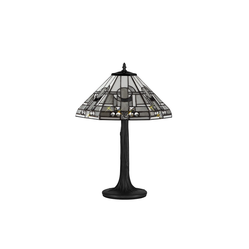Regal Lighting SL-1461/BL 2 Light Tree Like Table Lamp E27 With 40cm Tiffany Shade, White/Grey/Black/Clear Crystal/Black