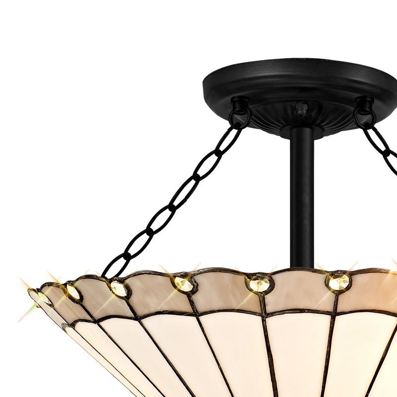 Regal Lighting SL-1143/1 40.5cm 3 Light Semi Flush E27 With 40cm Tiffany Shade, Grey/Cream/Crystal/Black