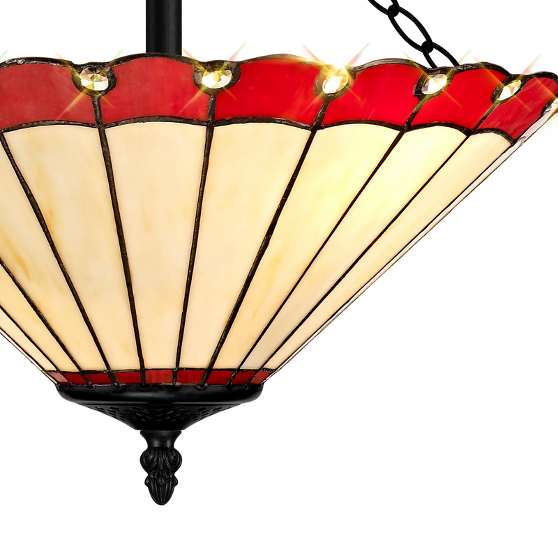 Regal Lighting SL-1187/1 40.5cm 3 Light Semi Flush E27 With 40cm Tiffany Shade, Red/Cream/Crystal/Black