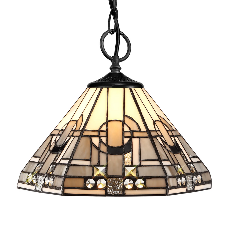 Regal Lighting SL-1466/BL 3 Light Downlighter Pendant E27 With 30cm Tiffany Shade, White/Grey/Black/Clear Crystal/Black