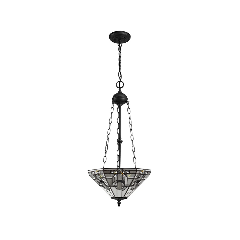 Regal Lighting SL-1454/BL 3 Light Uplighter Pendant E27 With 40cm Tiffany Shade, White/Grey/Black/Clear Crystal/Black