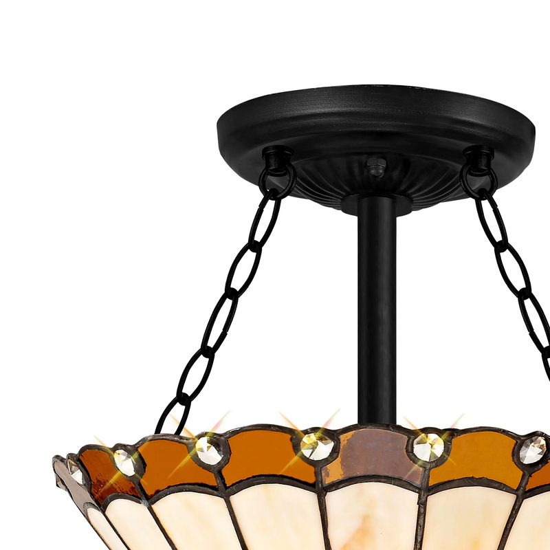 Regal Lighting SL-1218/1 3 Light 30cm Tiffany Uplighter Semi Flush Amber/Cream/Crystal/Black