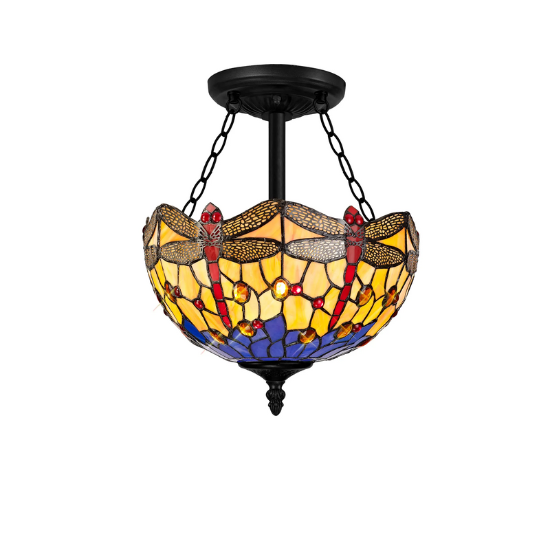 Regal Lighting SL-1413/1 3 Light 30cm Tiffany Uplighter Semi Flush Blue/Orange/Crystal/Black