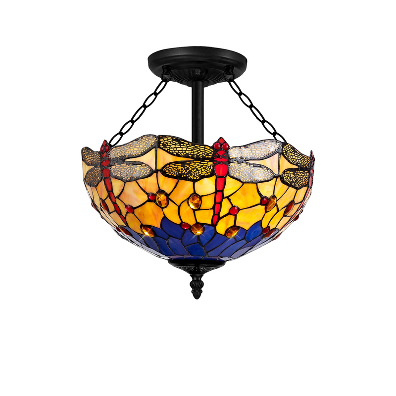 Regal Lighting SL-1405/1 3 Light 40cm Tiffany Uplighter Semi Flush Blue/Orange/Crystal/Black
