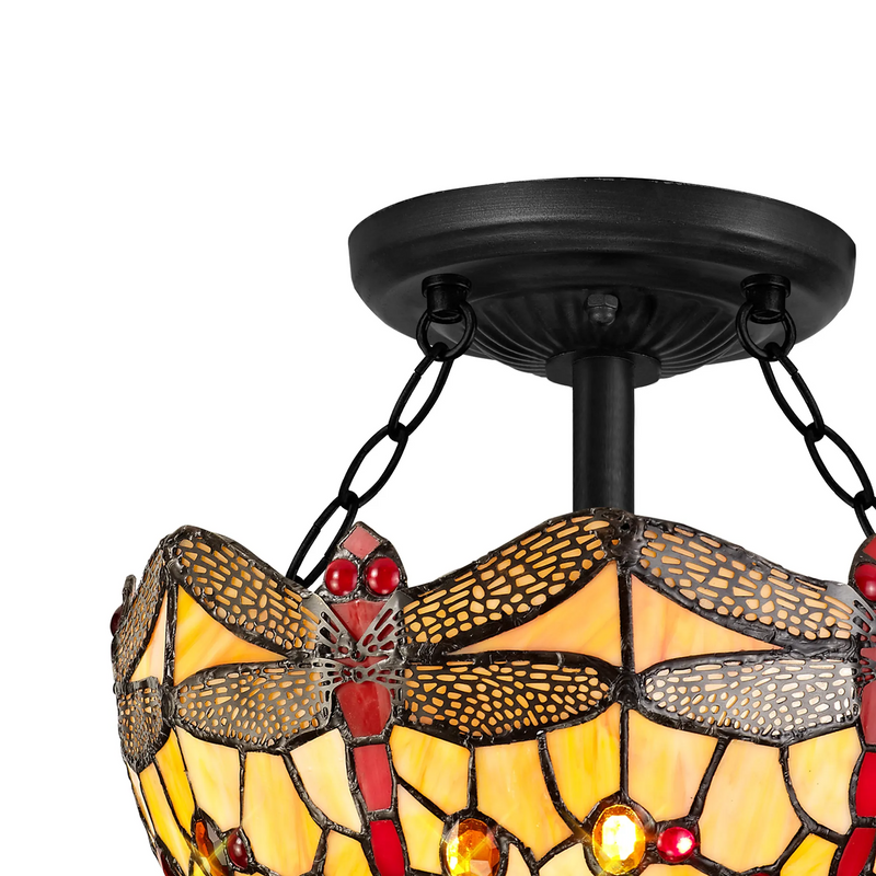 Regal Lighting SL-1414/1 2 Light 30cm Tiffany Uplighter Semi Flush Blue/Orange/Crystal/Black