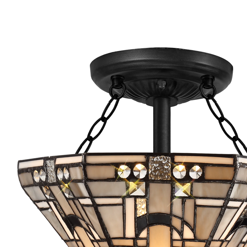 Regal Lighting SL-1465/1 2 Light 40cm Tiffany Uplighter Semi Flush White/Grey/Black/Clear Crystal/Black