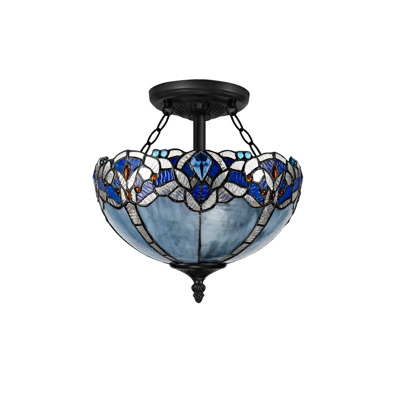 Regal Lighting SL-1337/1 2 Light 30cm Tiffany Uplighter Semi Flush Blue/Clear Crystal/Black