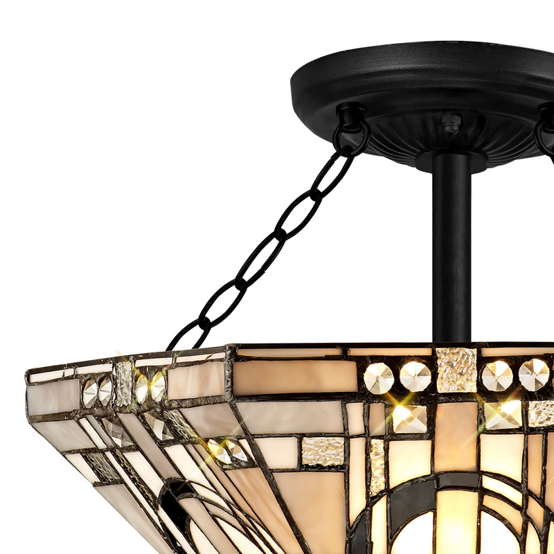 Regal Lighting SL-1455/1 3 Light 40cm Tiffany Uplighter Semi Flush White/Grey/Black/Clear Crystal/Black