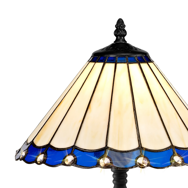 Regal Lighting SL-1179/1 1 Light Octagonal Tiffany Table Lamp 30cm Blue And Cream With Clear Crystal Shade (Copy)