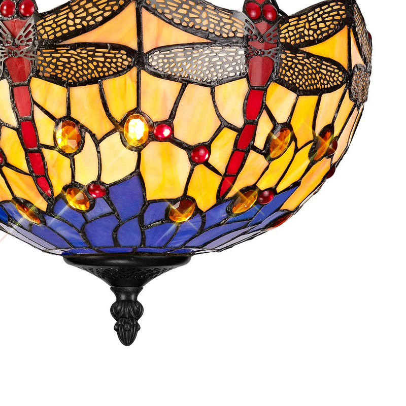 Regal Lighting SL-1414/1 2 Light 30cm Tiffany Uplighter Semi Flush Blue/Orange/Crystal/Black