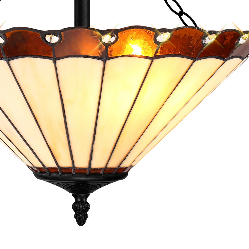 Regal Lighting SL-1209/1 40.5cm 3 Light Semi Flush E27 With 40cm Tiffany Shade, Amber/Cream/Crystal/Black