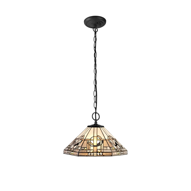 Regal Lighting SL-1457/BL 2 Light Downlighter Pendant E27 With 40cm Tiffany Shade, White/Grey/Black/Clear Crystal/Black