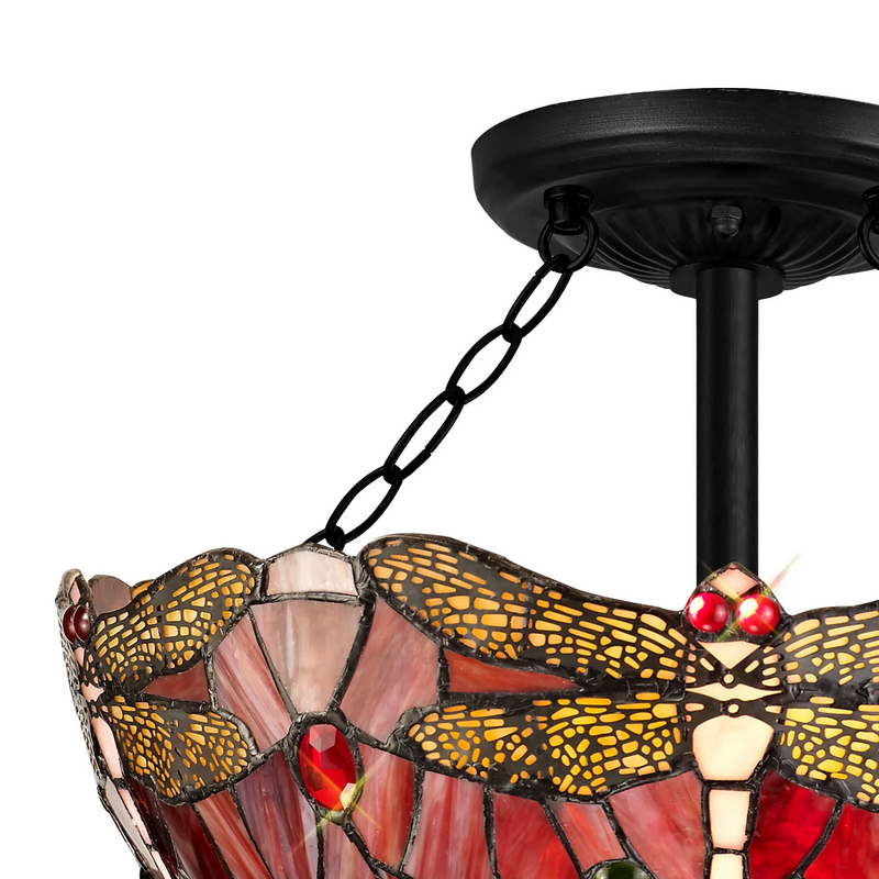 Regal Lighting SL-1383/1 3 Light 40cm Tiffany Uplighter Semi Flush Purple/Pink/Crystal/Black