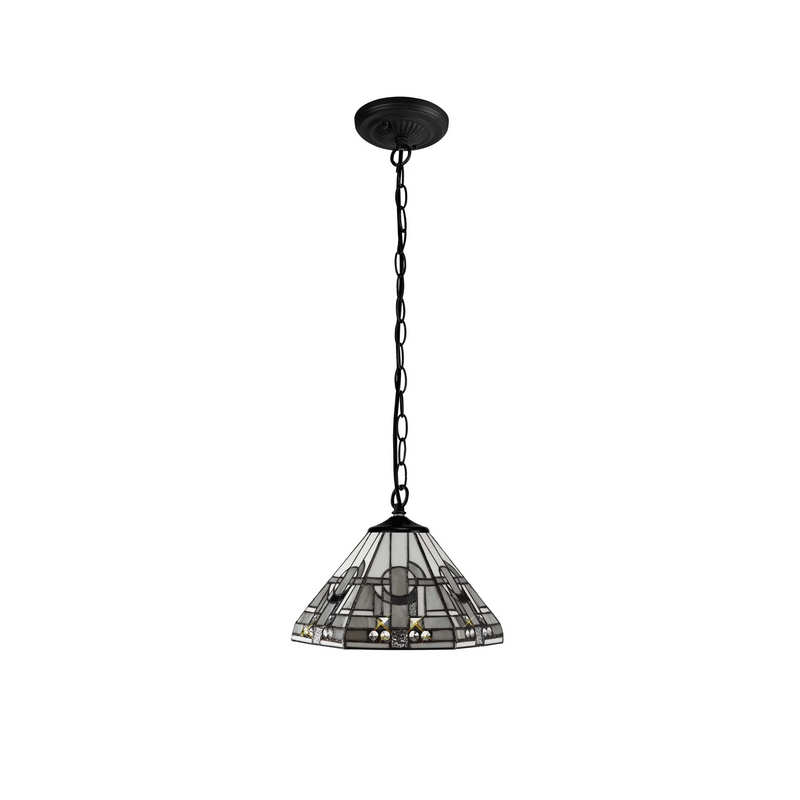 Regal Lighting SL-1468/BL 1 Light Downlighter Pendant E27 With 30cm Tiffany Shade, White/Grey/Black/Clear Crystal/Black